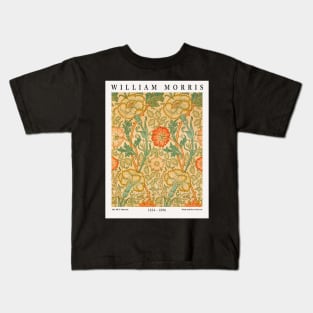 William Morris Exhibition Textile Design - Pink and Rose Pattern Kids T-Shirt